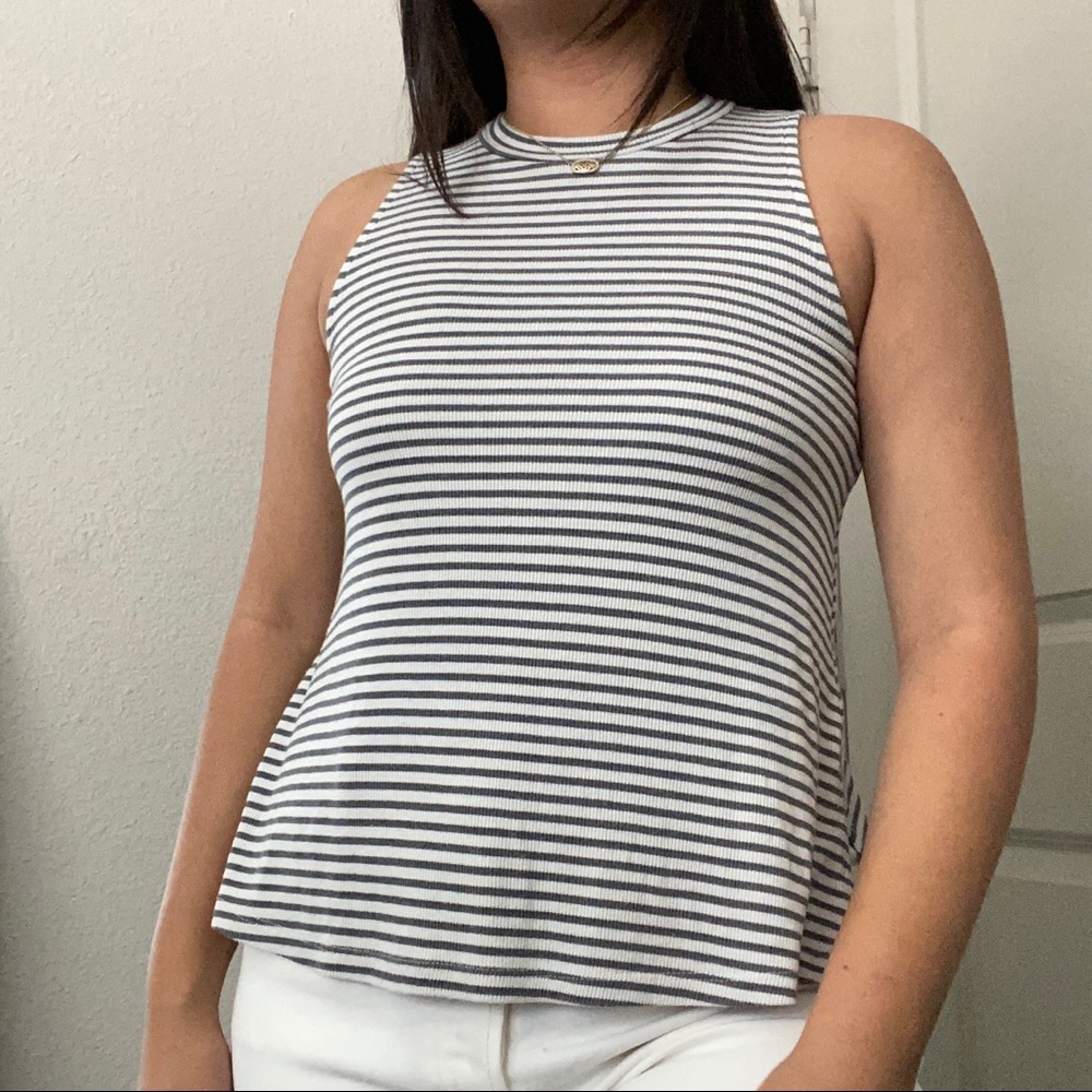 Everly local boutique ribbed and striped tank (white and grey)